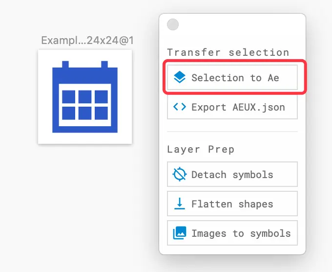 选中你要导入AE的资源，选择Selection to Ae