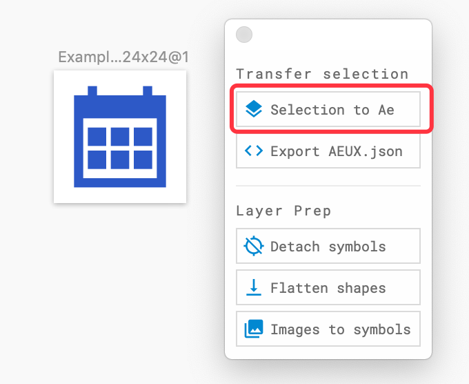 选中你要导入AE的资源，选择Selection to Ae