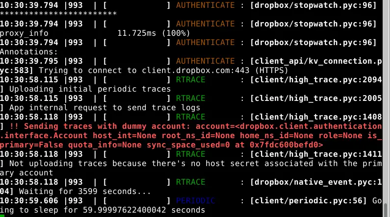 tracing enabled in Dropbox