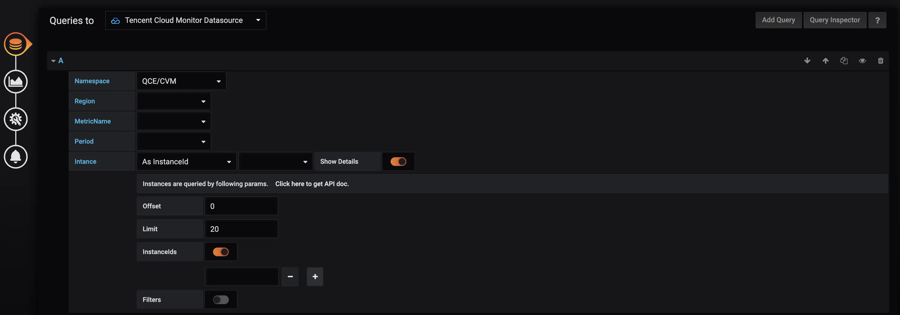 Tencent Cloud Monitor App 中 Panel 面板的数据查询页面