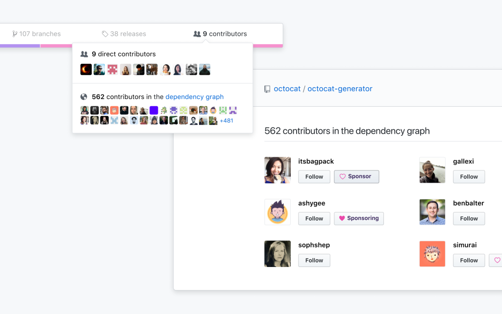 Screenshot highlighting the new contributors graph in the GitHub UI