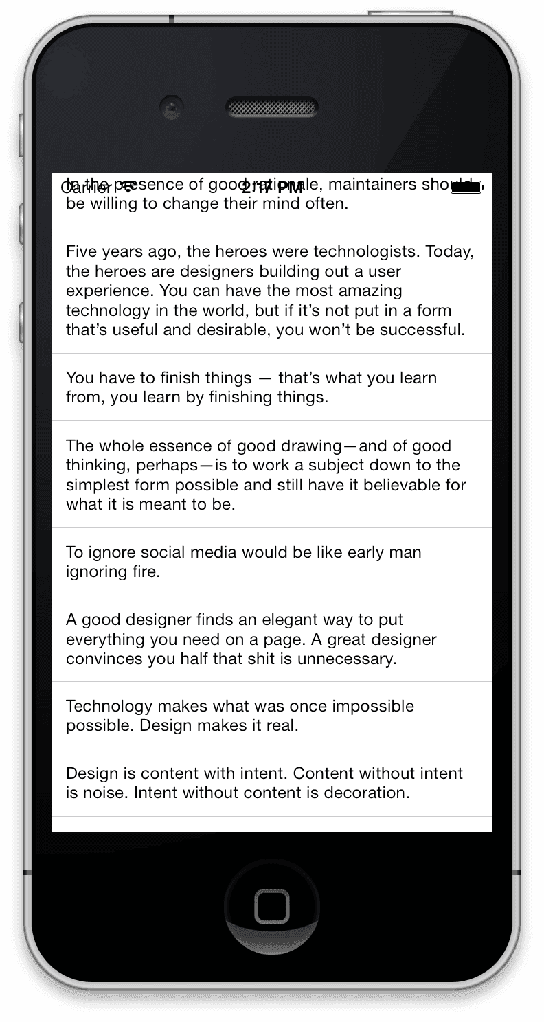 Table view with quotes