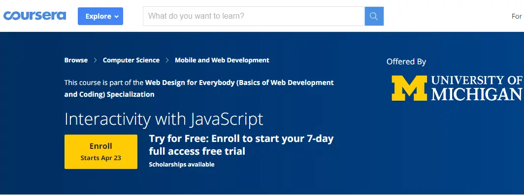 Coursera 网站界面
