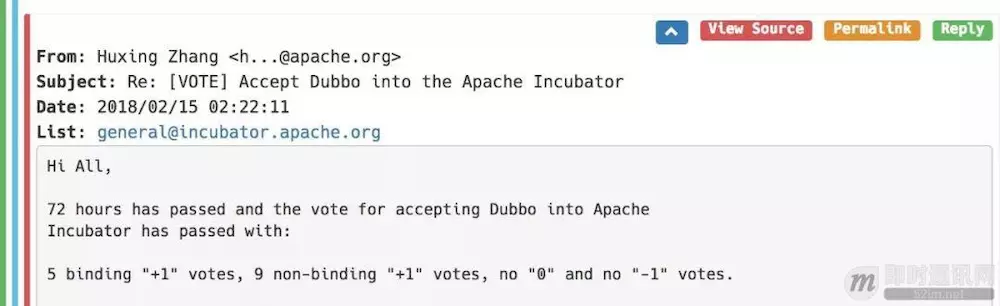 Dubbo是否进入 Apache 开源孵化器投票邮件