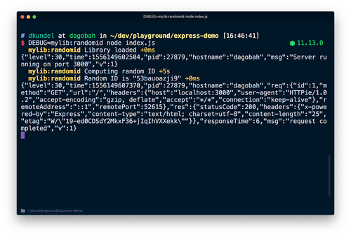 Screenshot of custom debug logs