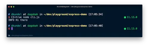 Screenshot showing CLI output without colors and enabled CI mode