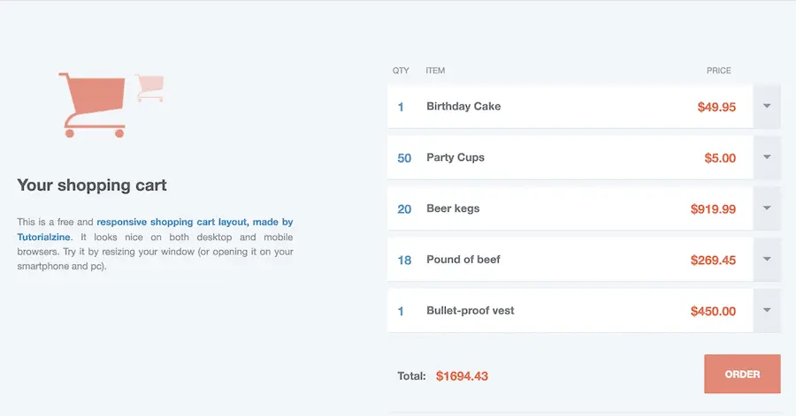 免费的响应式购物车模板