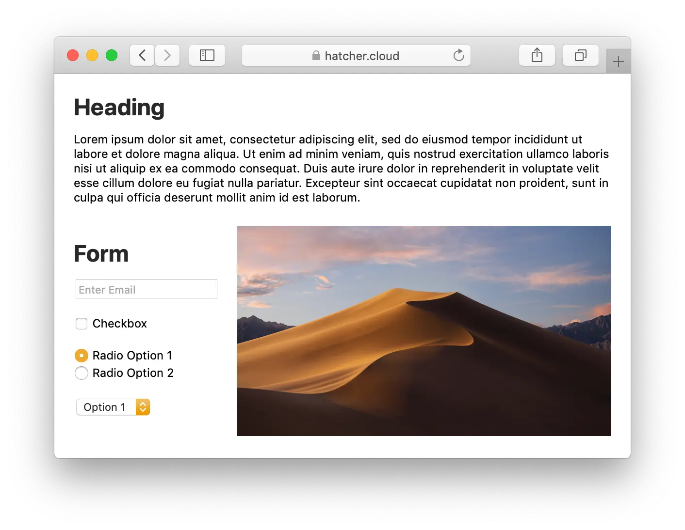 Example page in light mode