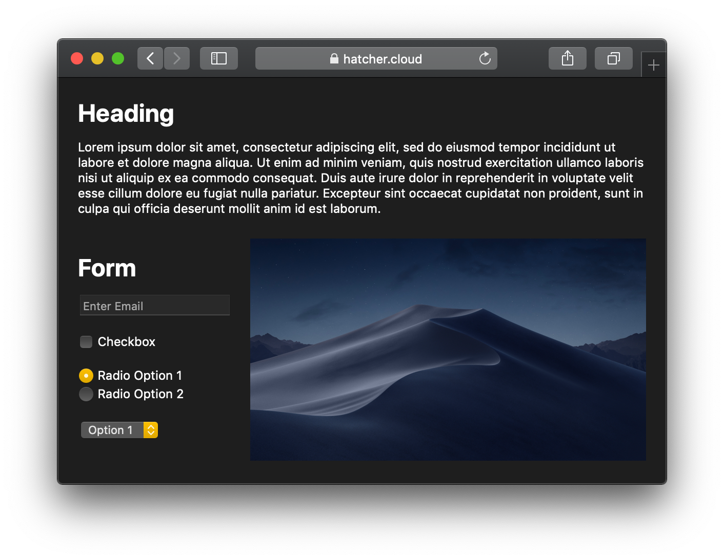 Example page in dark mode