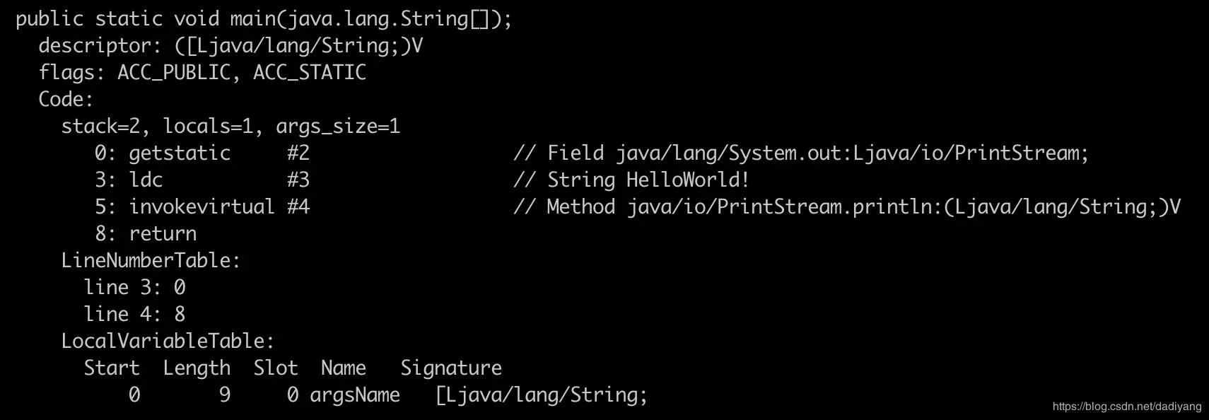 添加了-g参数的字节码信息