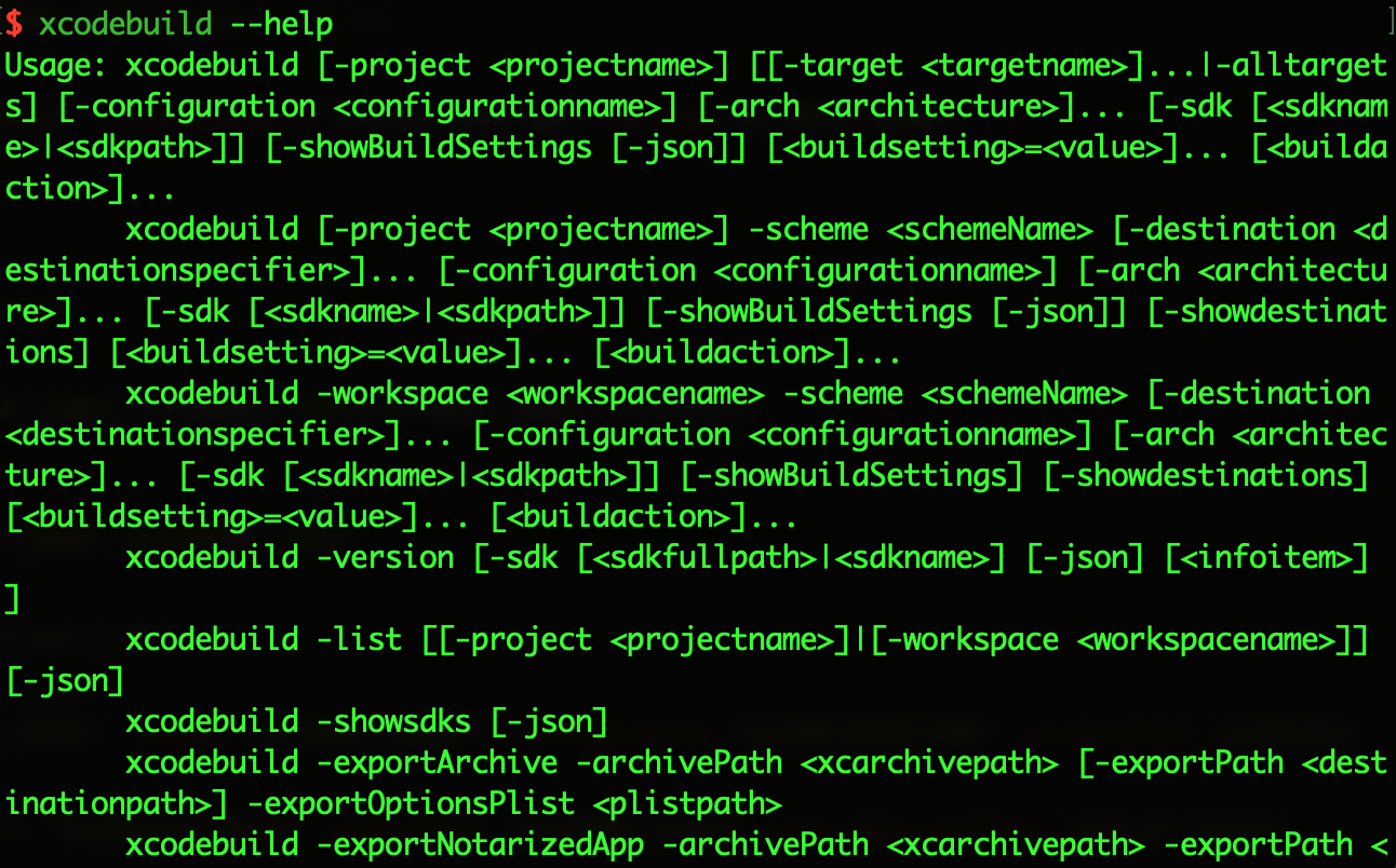 xcodebuild --help