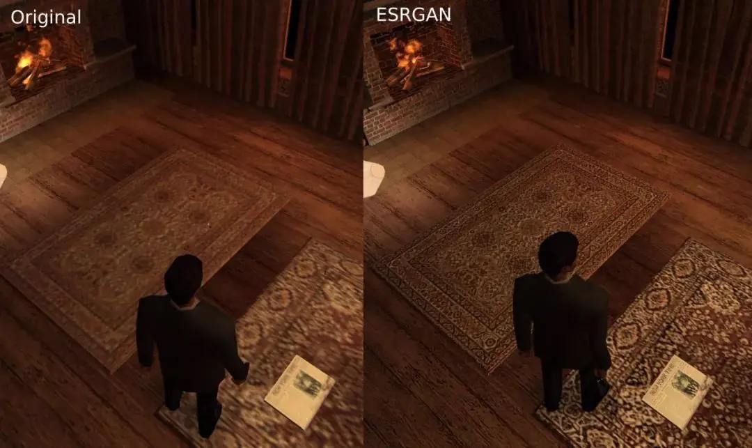 *马克思·佩恩原版游戏截图与使用 ESRGAN 超分辨率重制游戏的截图。*