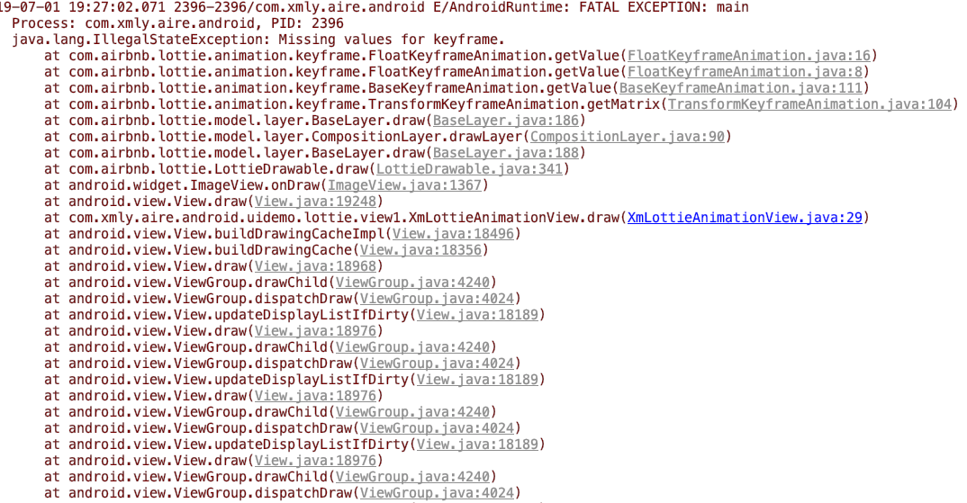 Missing values for keyframe