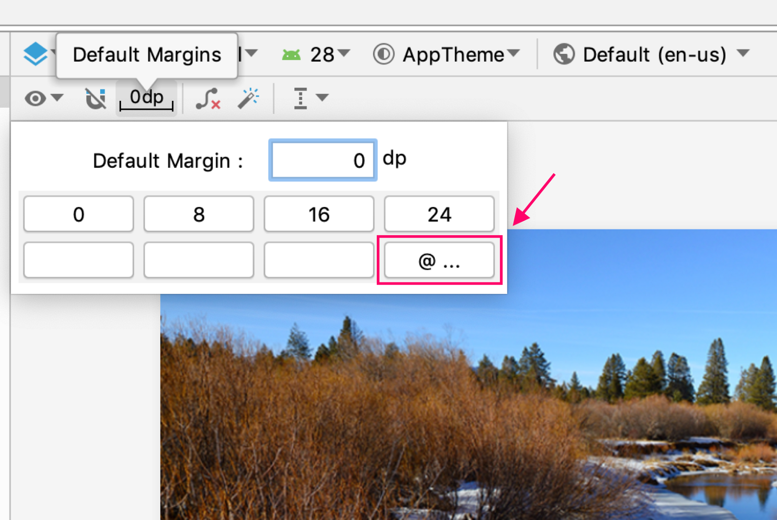 将维度资源用于默认边距