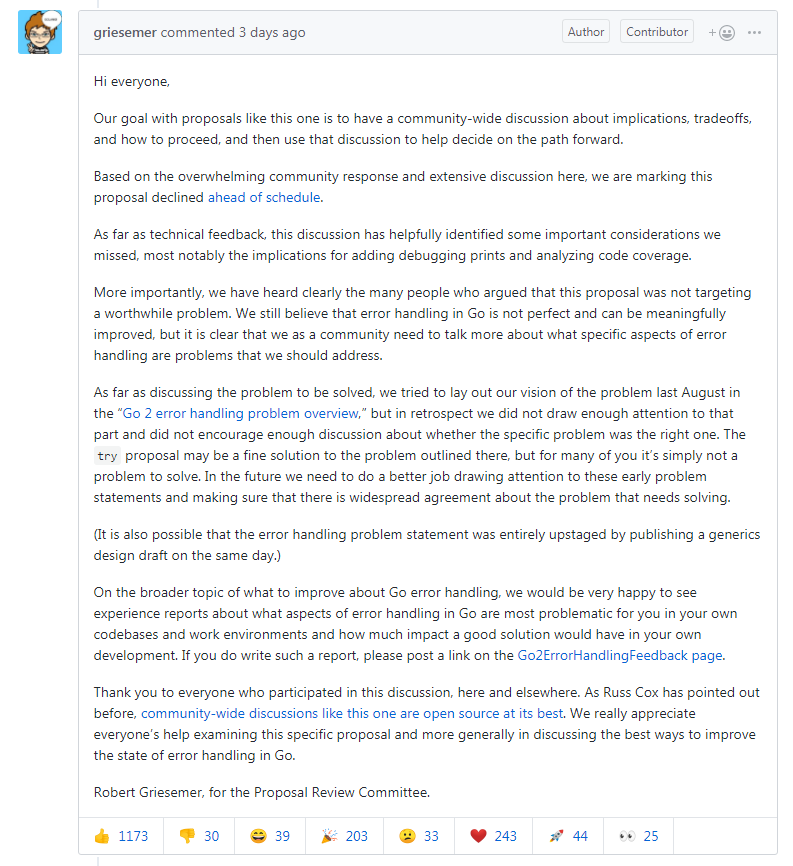 Go 语言团队否决关于