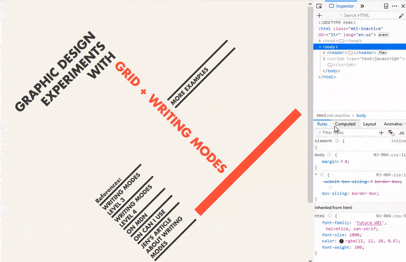 演示在 Firefox 中如何使用 Grid 布局检查器的 GIF 动图