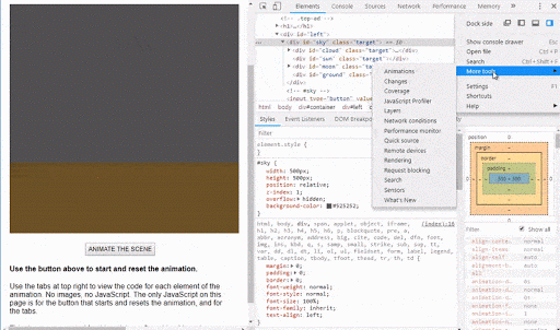 演示 Chrome 开发者工具的 Animations 面板的 GIF 动图