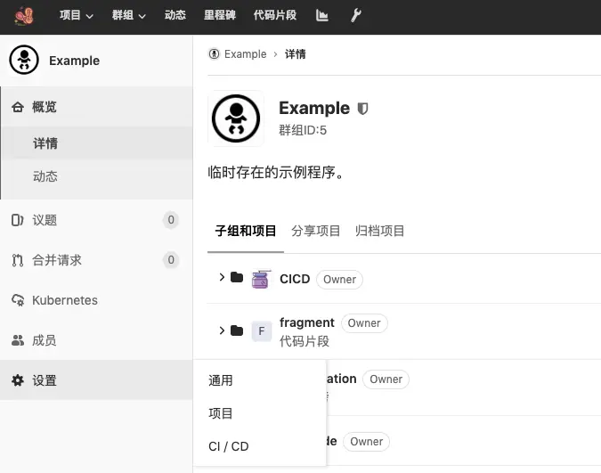 打开分组 CI 配置菜单