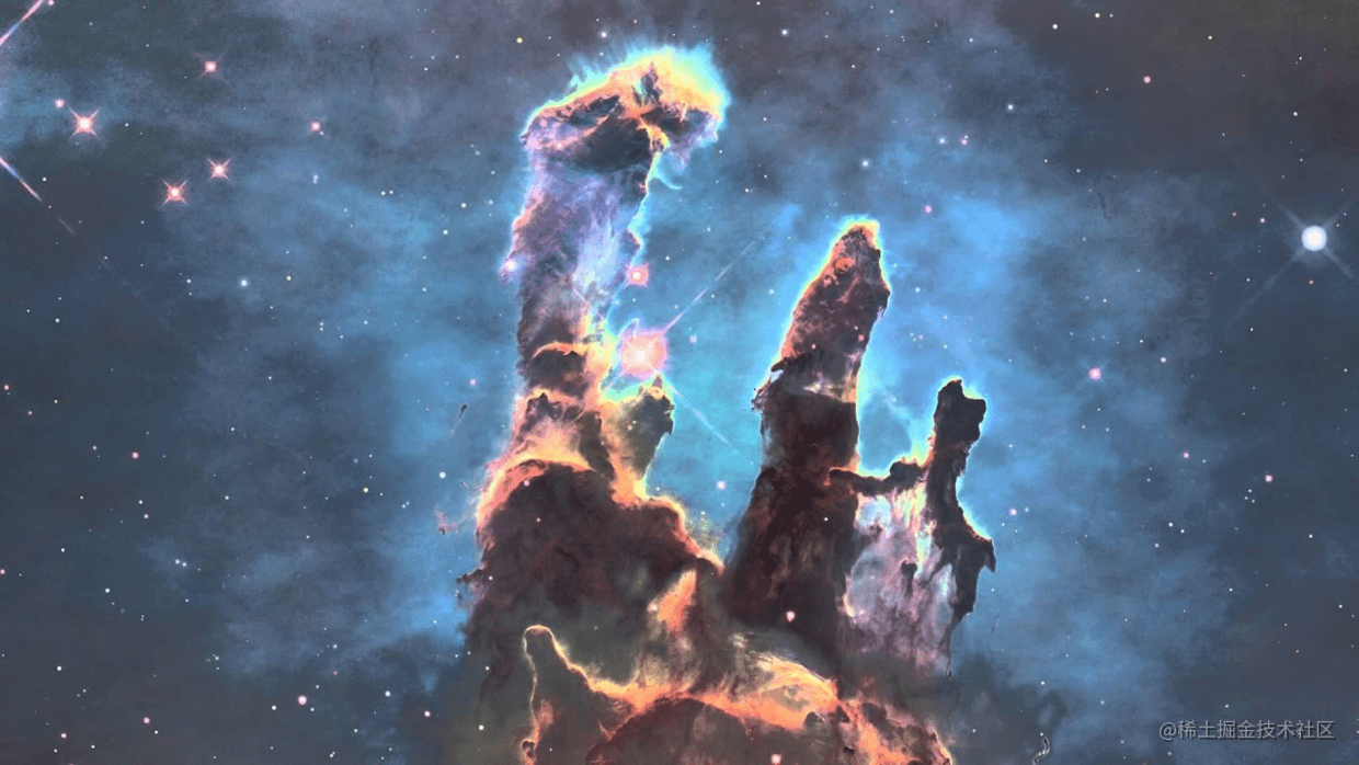 创生之柱——恒星诞生的地方，距地球约6500光年，由哈勃太空望远镜于1995年拍摄