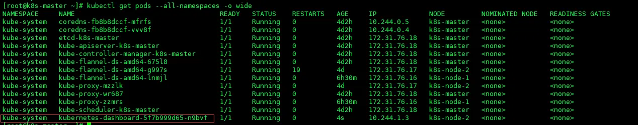 可视化管理工具dashboard安装成功