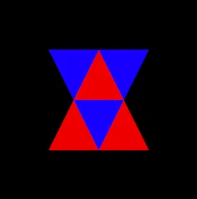 顶点着色器给出了 6 个顶点的 gl_Position ，经过光栅化，片元着色器获得了 2X 个片元(假设 X 为每个三角形的像素个数)，每个片元都离散的 x，y 坐标值，还有 z 值。x，y 坐标就是三角形在 Canvas 上的坐标，但如果有两个具有相同 x，y 坐标的片元同时出现，那么 WebGL 就会取 z 坐标值较小的那个片元