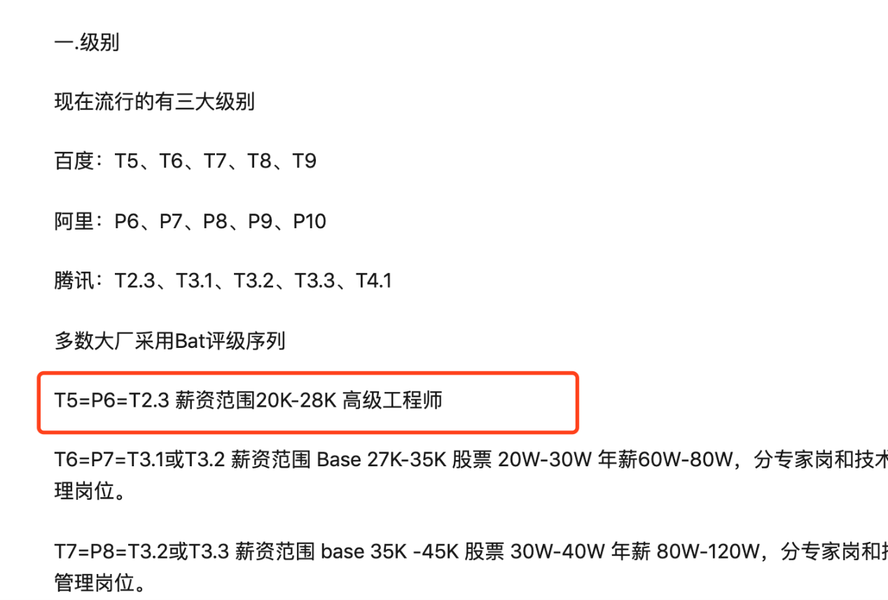 大厂薪资等级
