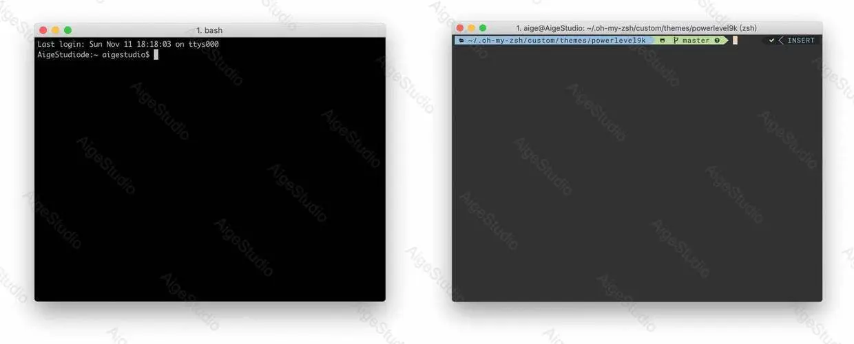 Bash 与调整后的 iTerm2 对比 —— From AigeStudio
