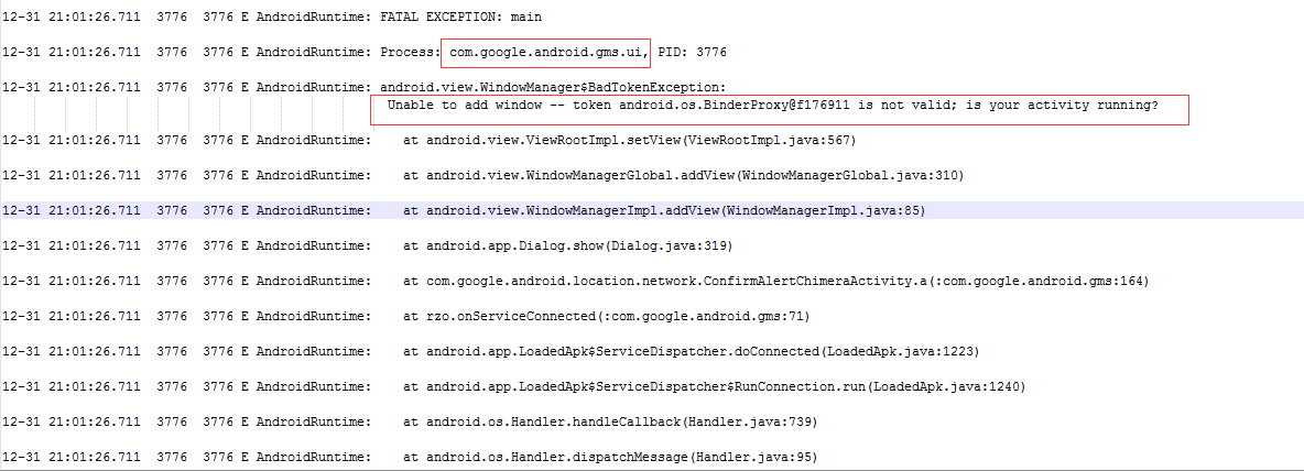 Unable to add window -- token android.os.BinderProxy@f176911 is not valid; is your activity running