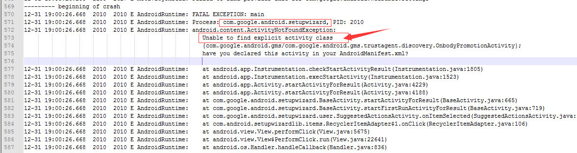 Unable to find explicit activity class Log