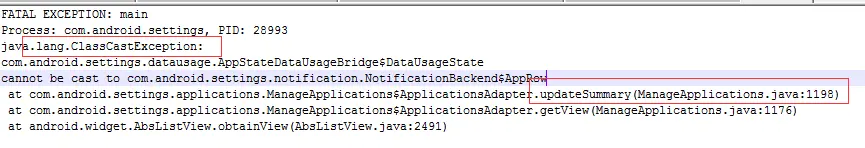 Settings ClassCastException Log2