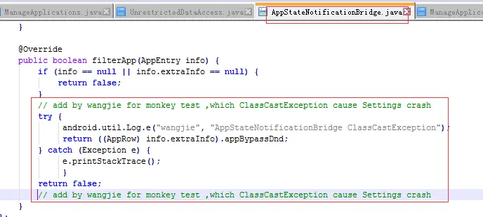 try-catch 异常报错的地方