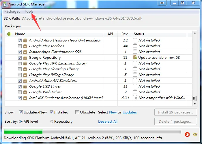 Androd SDK  Manager