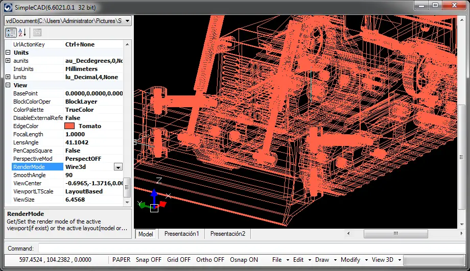 The original file in Wire3D with reddish EdgeColor (Color.Tomato) and EdgePenWidth (0.0001 of an inch, about 1 pixels in screen)