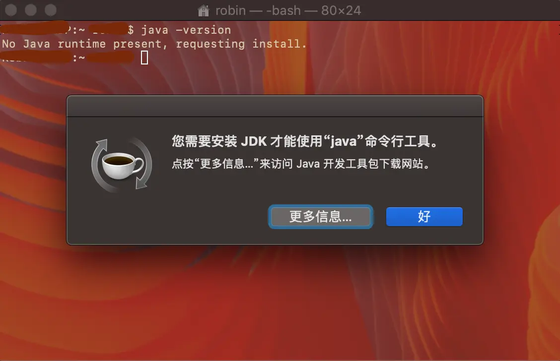 Mac需要安装JDK弹窗