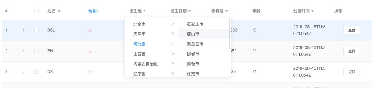 级联筛选(有默认的也可以自定义样式后面将会说明)