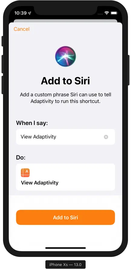 Modally-presented Settings screen presenting a modal INUIAddVoiceShortcutViewController on iOS 13