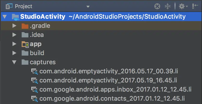 Project 窗口中的布局检查器快照（.li 文件）