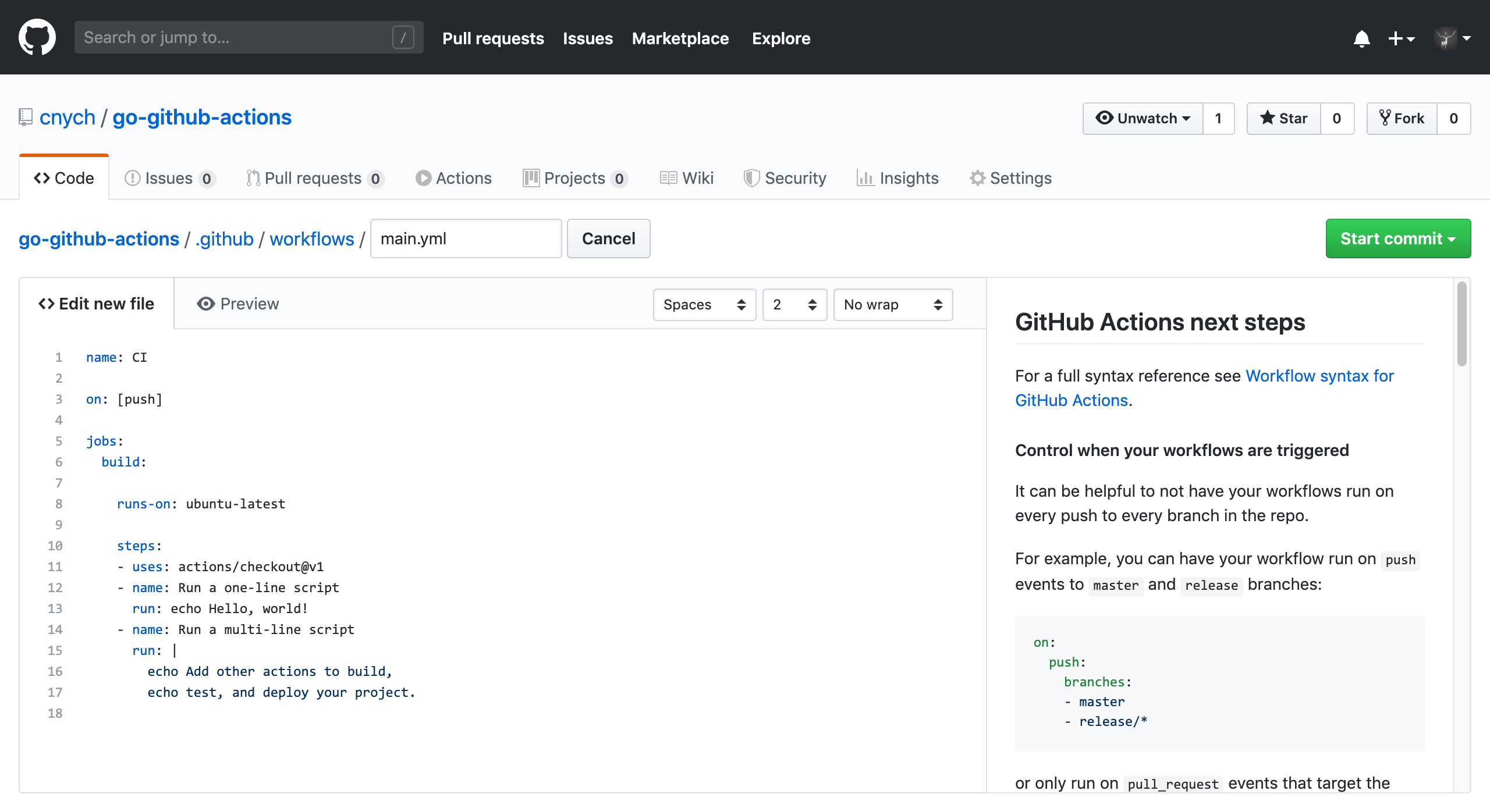 github actions pipeline custom