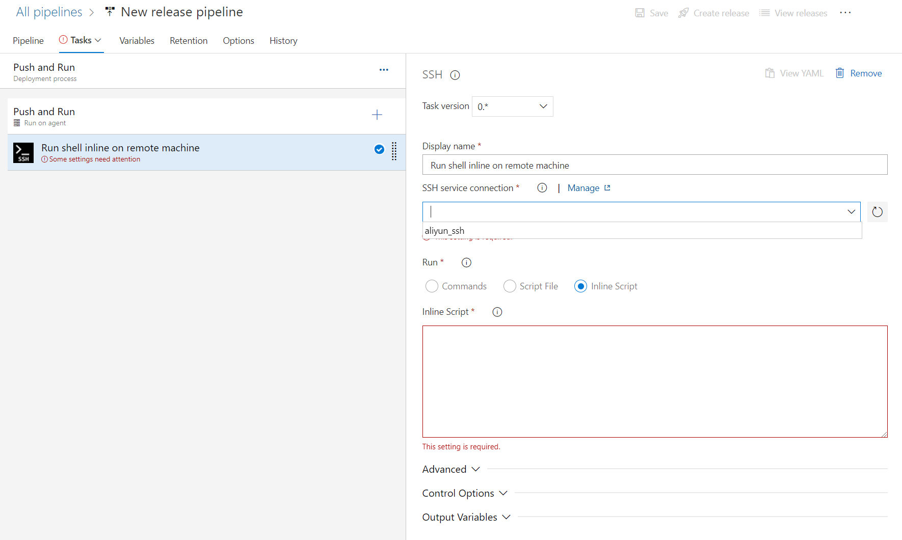 chose ssh service connection