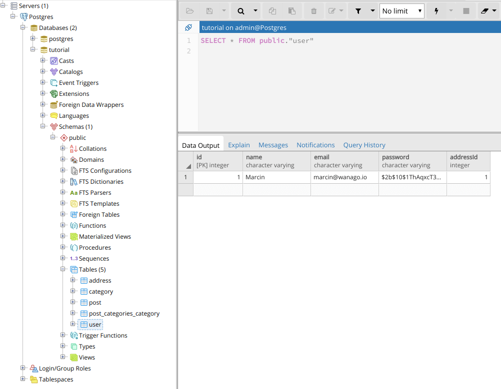 typeorm migrations pgadmin