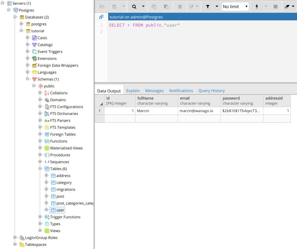 typeorm migrations pgadmin