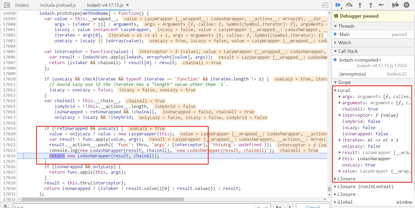 例子的chain和map执行后的debugger截图