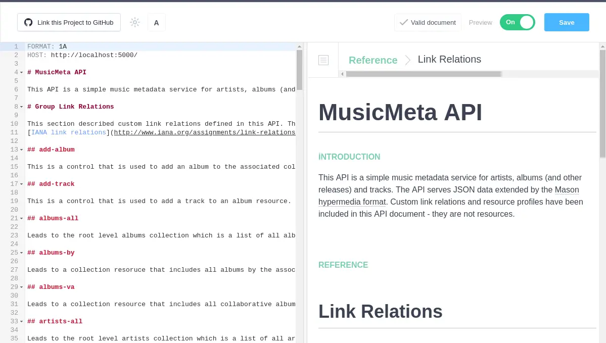 Apiary editor view after pasting