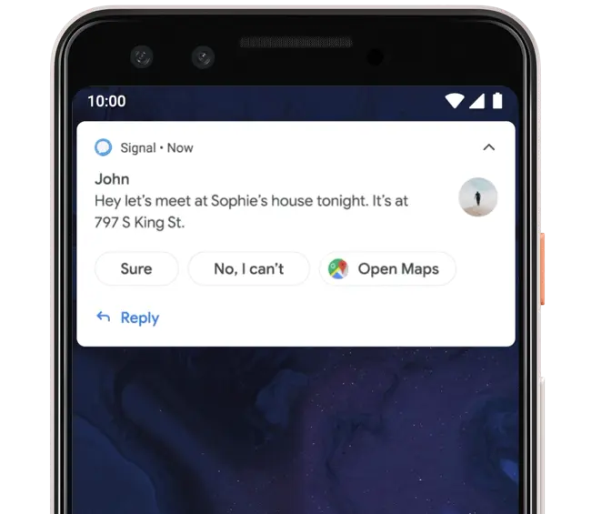 智能回复可以根据通知内容建议操作
