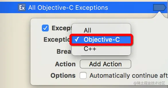 将断点条件由All改为Object-C