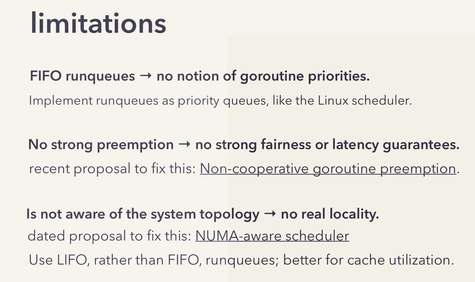 Go scheduler limitations