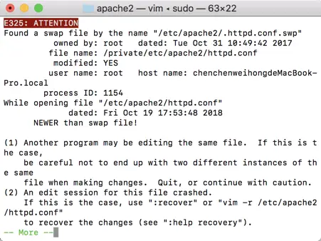 httpd.conf文件的vim中展示