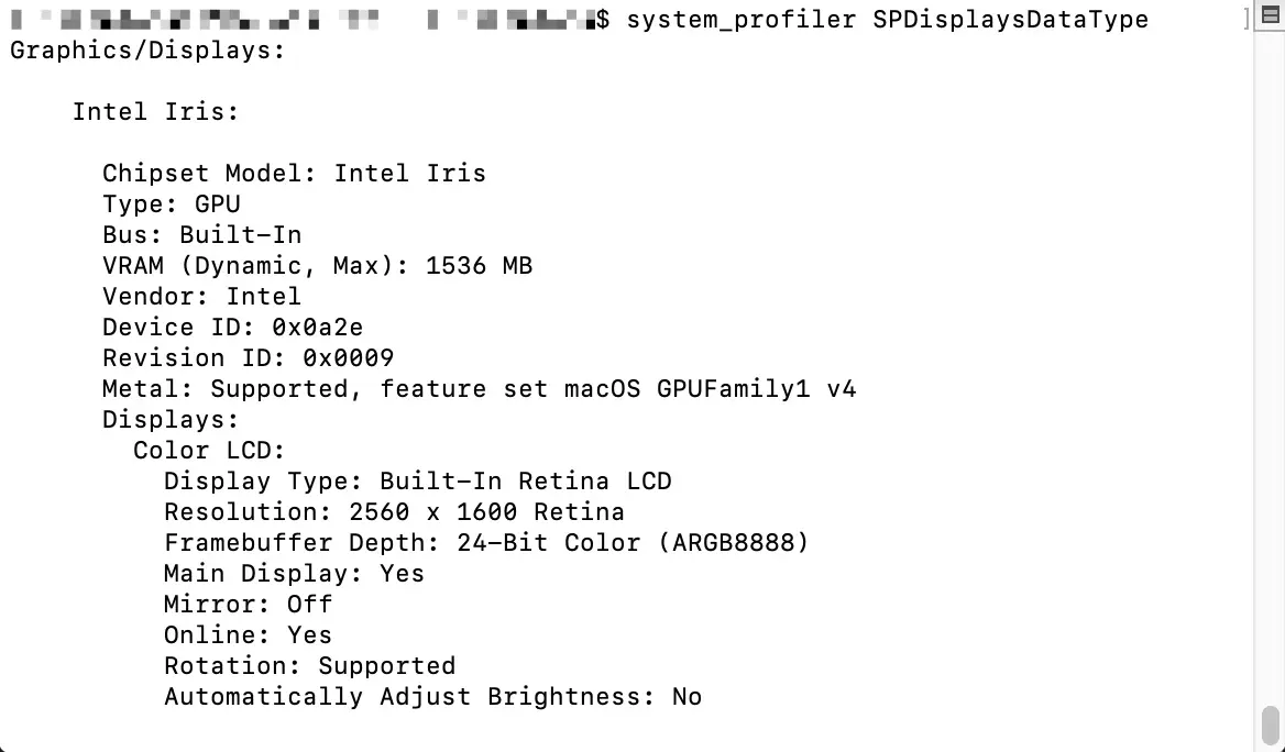 system_profiler SPDisplaysDataType