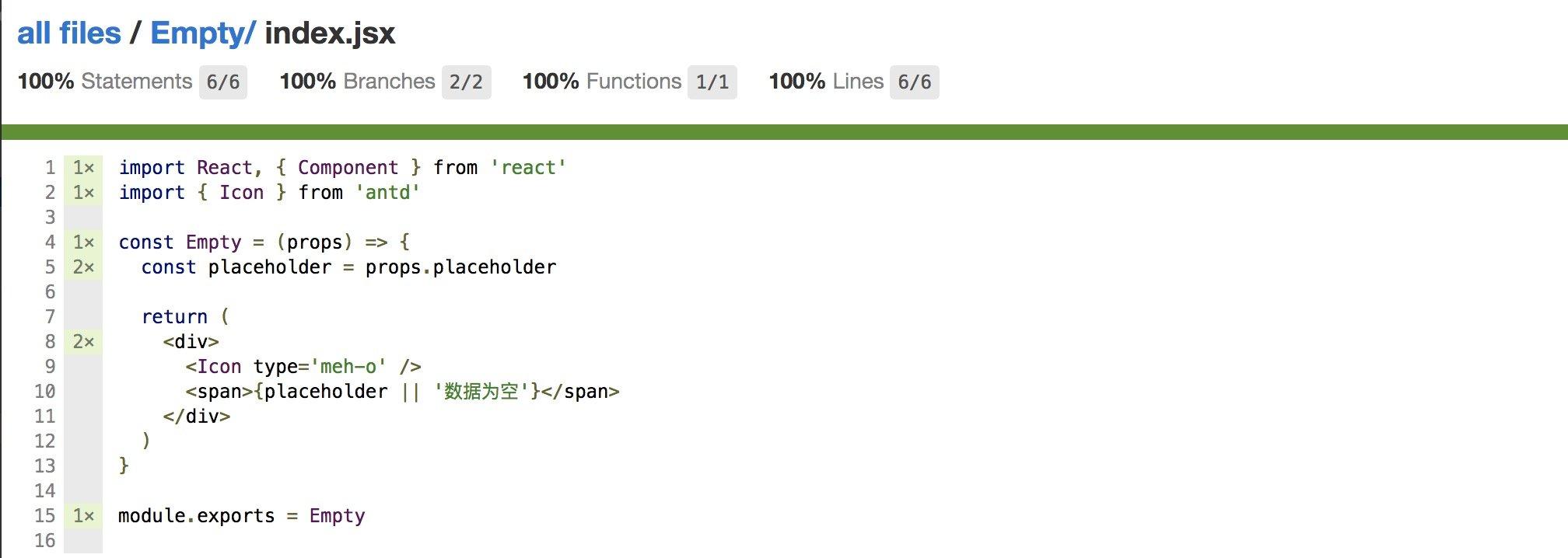 React组件代码覆盖详情