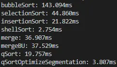 二切分快速排序性能比较（一万条数据）